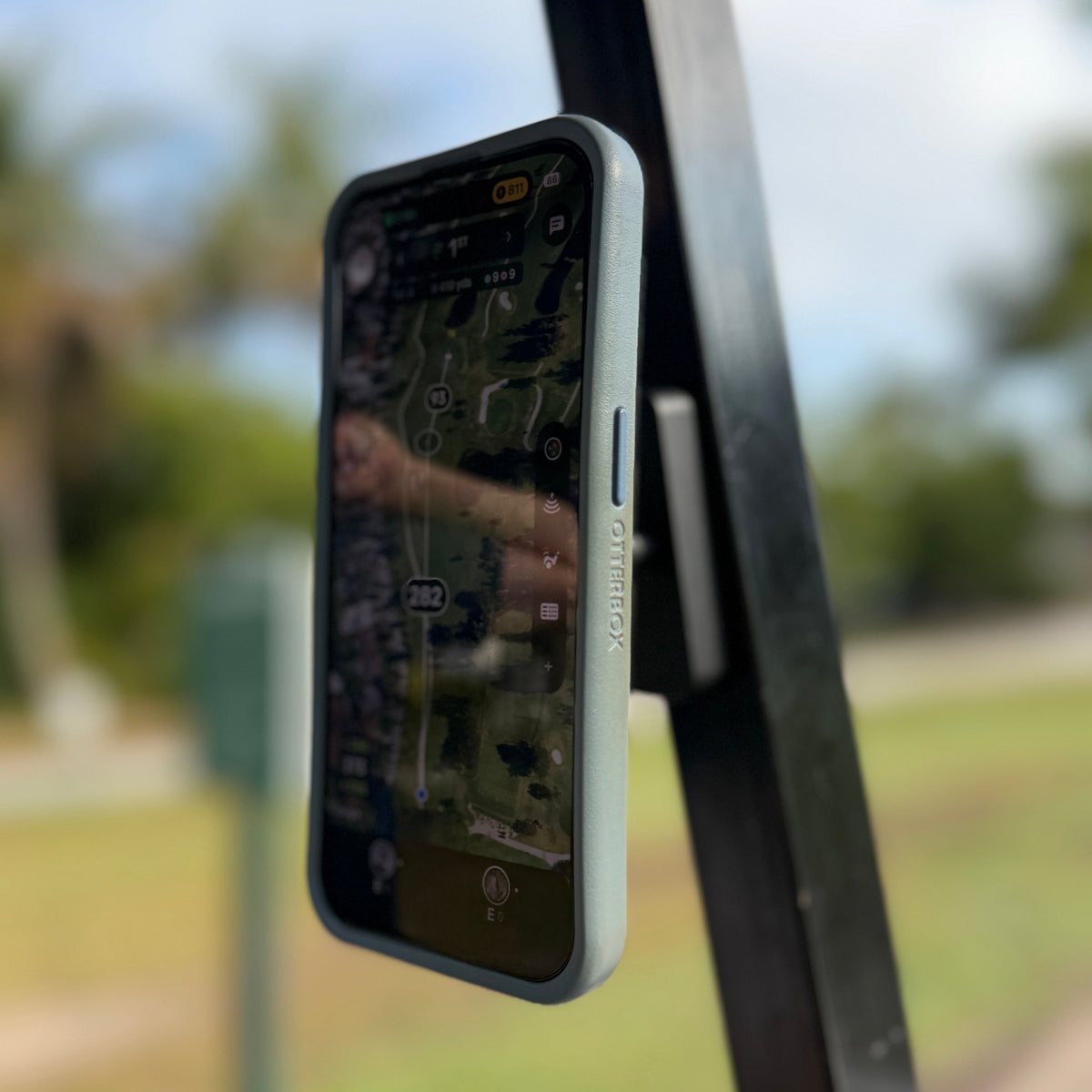Phone held on the golf cart by TheGrint magnetic mount