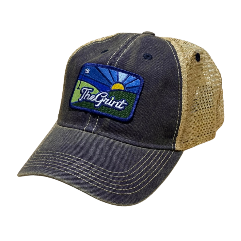 Navy TheGrint Old Faithful trucker hat with 'Where Golf Happens' patch