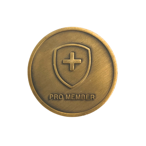 Back of the gold TheGrint ball marker with the Pro Member crest