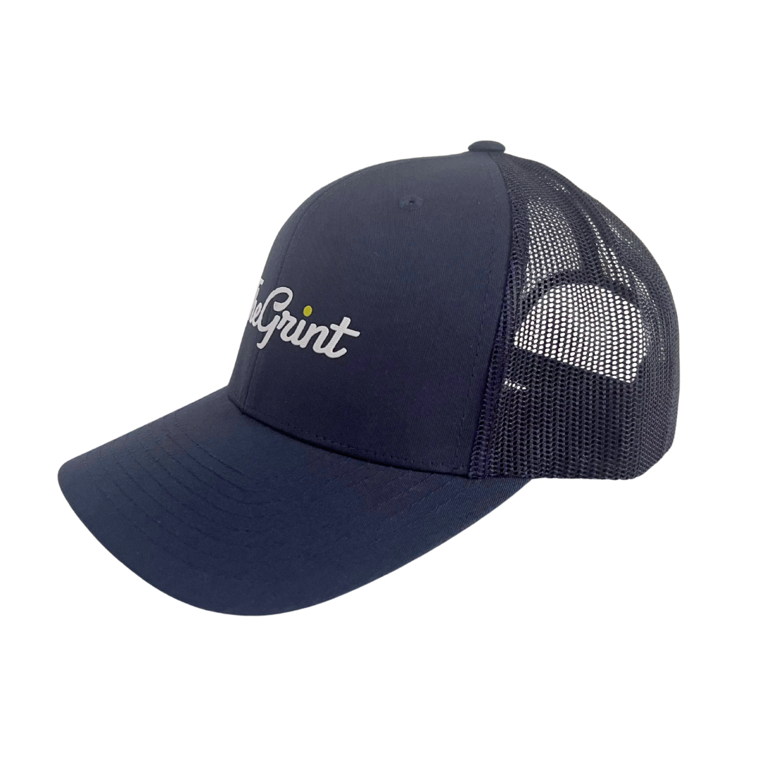 Navy TheGrint script logo trucker snapback