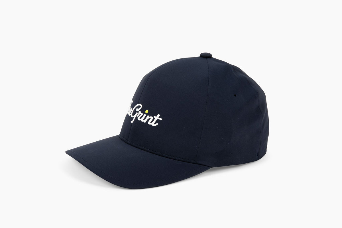 Navy TheGrint script logo Flexfit Delta fitted hat