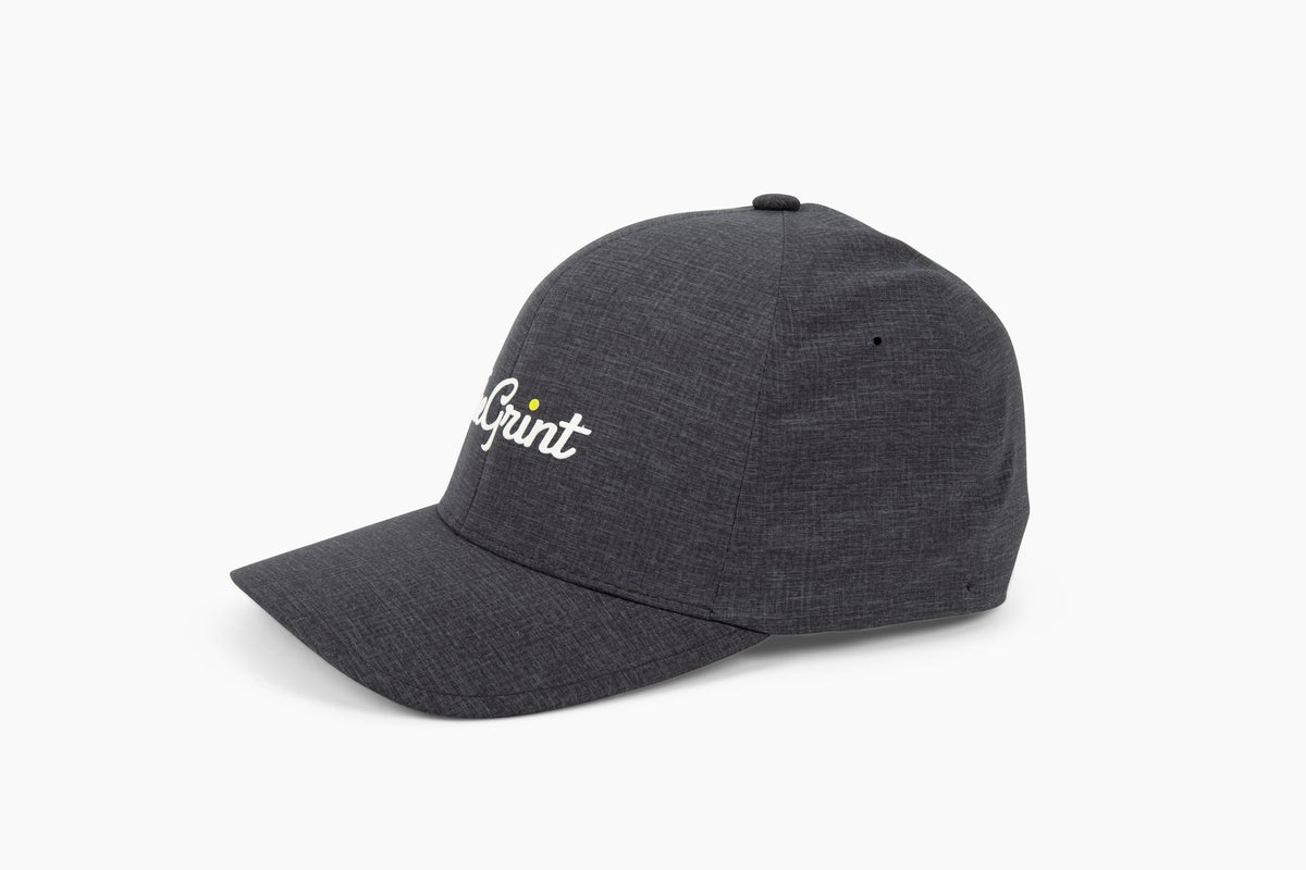 Gray TheGrint script logo Flexfit Delta fitted hat